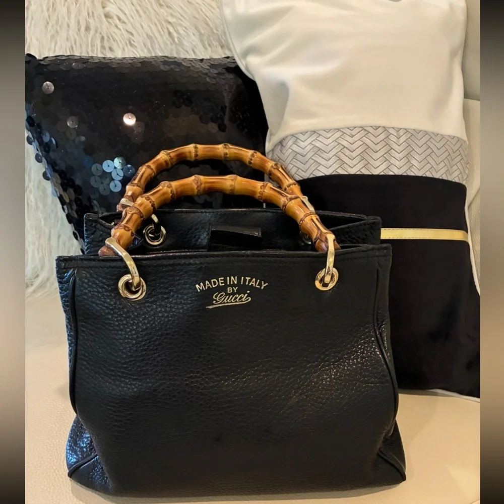 Gucci Taurillon Black Leather, Bamboo Top Handles/Shoulder Bag Tote - Picture 4 of 16